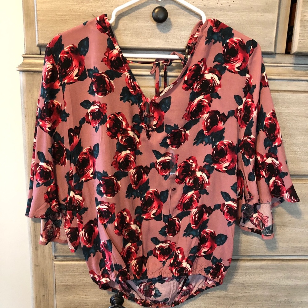 Floral studded open back top